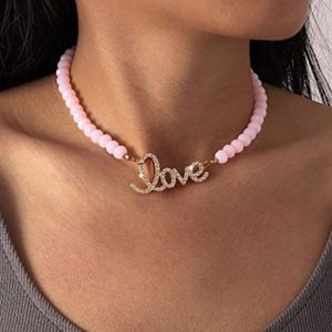 Evazen Choker Necklace Gold Love Script Natural Beads Chain Rhinestone  Necklace